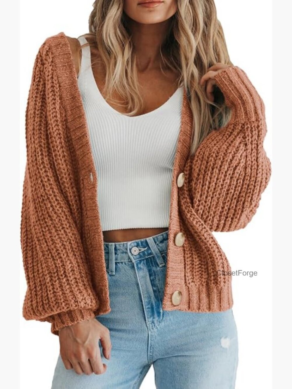 Chunky Knit Open Front Button Cardigan Sweater Women